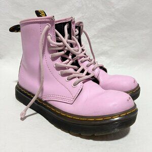 Dr Martens Zavala J Boots pastel pink leather kids size 1 combat zip up docs